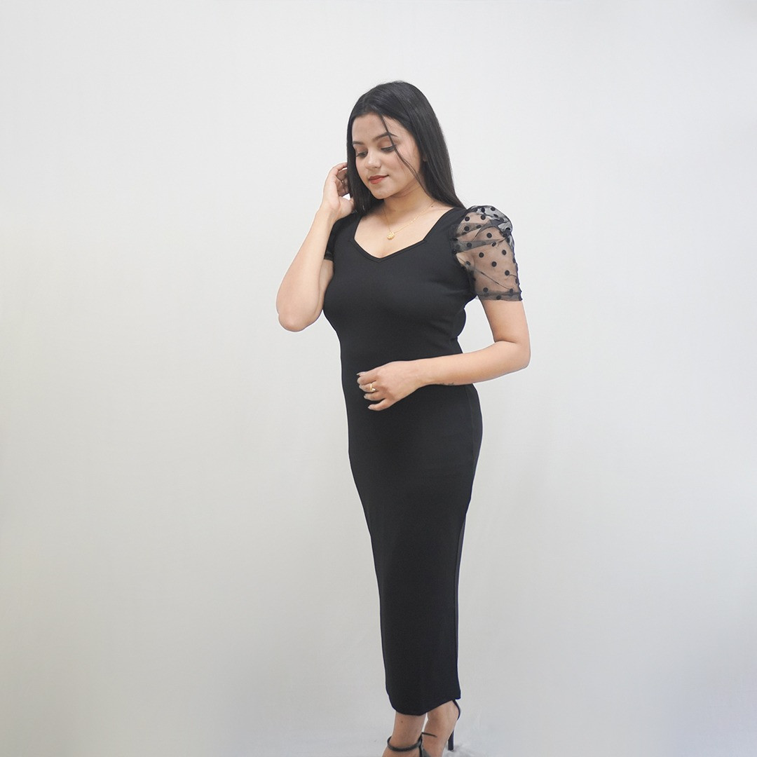 Women's Black Long Bodycon Dress