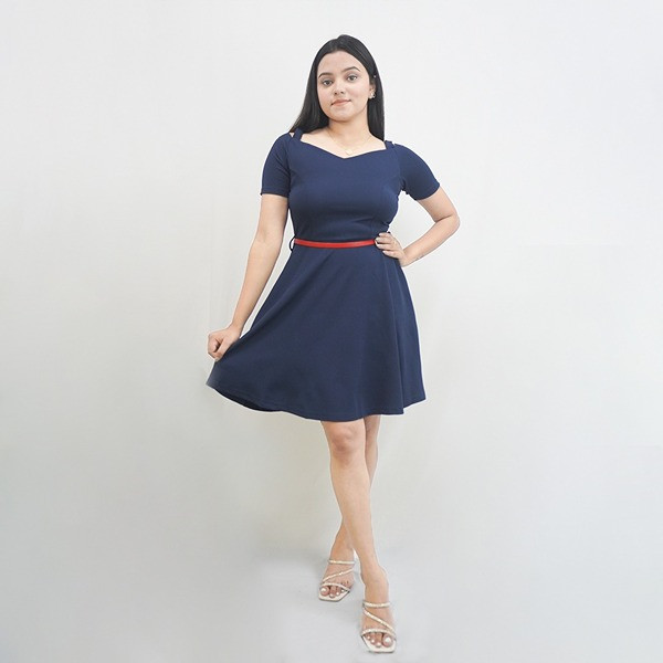 Women’s Half Sleeve Solid Blue Color Mini Dress