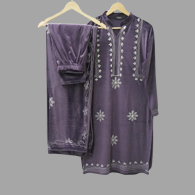 Women Ethnic Solid Color Velvet Winter Salwar Suit With Dupatta Set