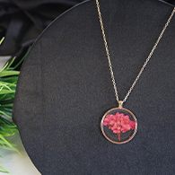 Real Red Flower Dried Pressed Locket Pendant Necklace