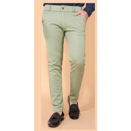 Men's Slim Fit Green Lycra Blend Trousers