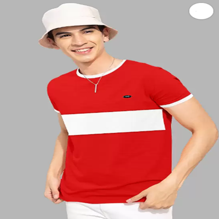 Men's Striped Polo Neck Cotton Blend Red T-Shirt