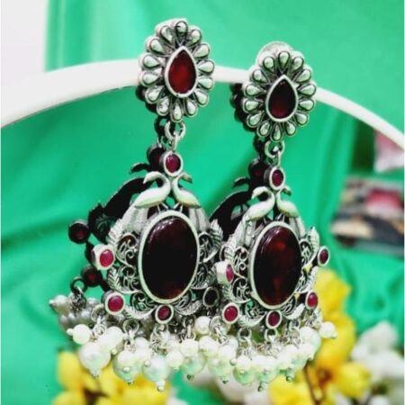 silver earrings red stone