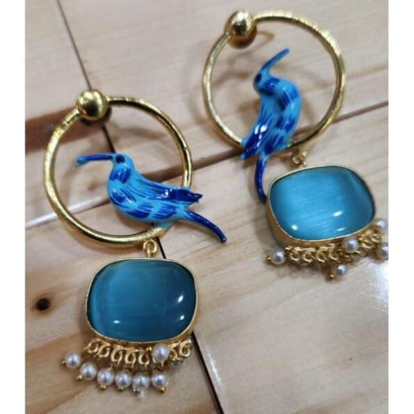 Fashionable Crystal Beads Shine Blue Big Earrings