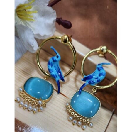 Fashionable Crystal Beads Shine Blue Big Earrings