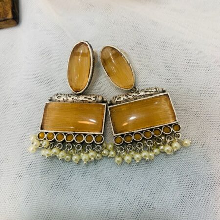 Yellow stone silver oxidized earrings