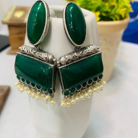 Green Kundan silver earring