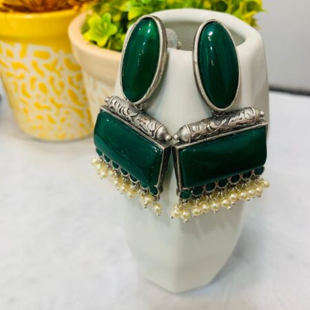 Green Kundan silver earring