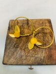 Yellow Stone With Gold Leaf Hoop Earring