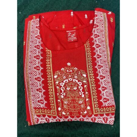Women's Red Embroidered Cotton Kurti