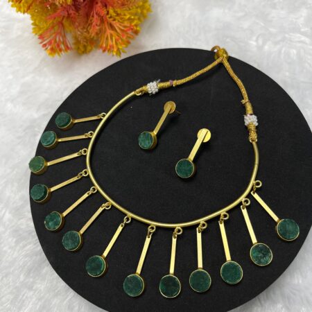 Druzy Green Stone Necklace With Earring